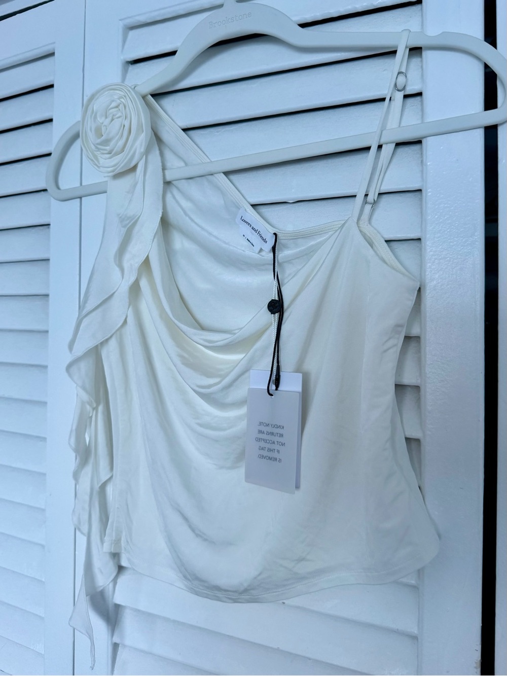 New Lovers and Friends Ivory White Casey One-Shoulder Satin Flower Cami Top XS
